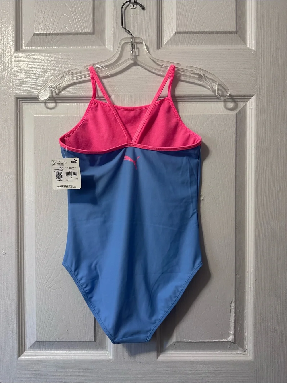 Puma Blue One-Piece Girls' Swimsuit with Pink Trim